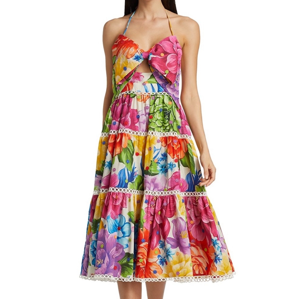 Farm Rio Rainbow Chita Flower Halter Midi Dress, Size Small